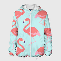 Куртка с капюшоном мужская Розовые фламинго, цвет: 3D-белый