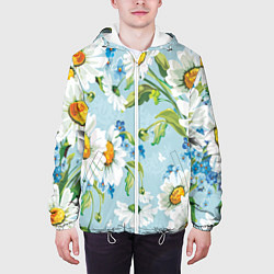 Куртка с капюшоном мужская Ромашки, цвет: 3D-белый — фото 2