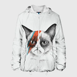 Куртка с капюшоном мужская David Bowie: Grumpy cat, цвет: 3D-белый