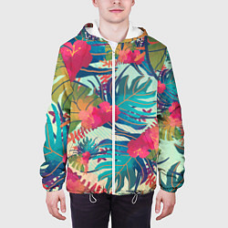 Куртка с капюшоном мужская Тропический мотив, цвет: 3D-белый — фото 2