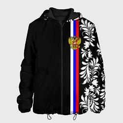 Куртка с капюшоном мужская Россия: цветочная коллекция, цвет: 3D-черный
