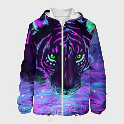 Куртка с капюшоном мужская Неоновый тигр, цвет: 3D-белый