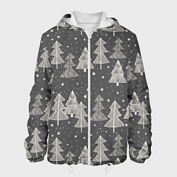 Куртка с капюшоном мужская Grey Christmas Trees, цвет: 3D-белый
