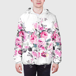 Куртка с капюшоном мужская Розовые розы, цвет: 3D-белый — фото 2