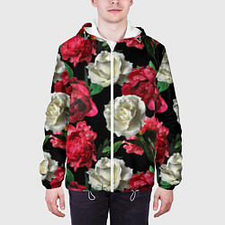 Куртка с капюшоном мужская Красные и белые розы, цвет: 3D-белый — фото 2
