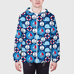 Куртка с капюшоном мужская Киты и яхты, цвет: 3D-белый — фото 2