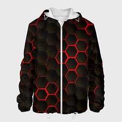 Куртка с капюшоном мужская Соты объемные с красным свечением, цвет: 3D-белый