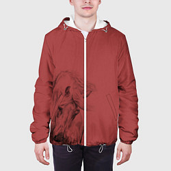 Куртка с капюшоном мужская Конь на красном фоне, цвет: 3D-белый — фото 2