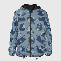 Куртка с капюшоном мужская Камуфляж с котиками серо-голубой, цвет: 3D-черный