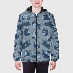 Куртка с капюшоном мужская Камуфляж с котиками серо-голубой, цвет: 3D-черный — фото 2