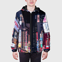 Куртка с капюшоном мужская Ночной Токио, цвет: 3D-черный — фото 2