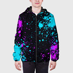 Куртка с капюшоном мужская БРЫЗГИ КРАСКИ NEON, цвет: 3D-черный — фото 2