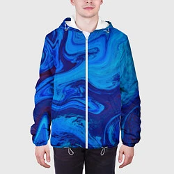 Куртка с капюшоном мужская Абстракция синяя с голубым, цвет: 3D-белый — фото 2