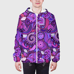 Куртка с капюшоном мужская Фиолетовый этнический дудлинг, цвет: 3D-белый — фото 2