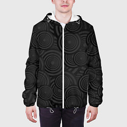 Куртка с капюшоном мужская Круги черный узор геометрия, цвет: 3D-белый — фото 2