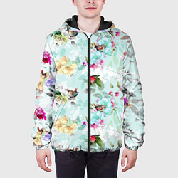 Куртка с капюшоном мужская Весенние цветы, цвет: 3D-черный — фото 2