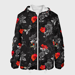 Куртка с капюшоном мужская Красные цветы, цвет: 3D-белый