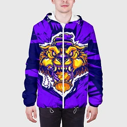 Куртка с капюшоном мужская Граффити Лев фиолетовый, цвет: 3D-белый — фото 2