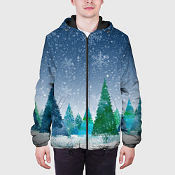 Куртка с капюшоном мужская Снежинки в лесу, цвет: 3D-черный — фото 2