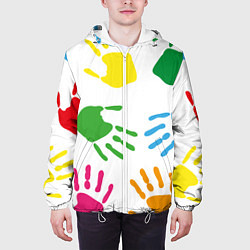 Куртка с капюшоном мужская Цветные ладошки - Детский узор, цвет: 3D-белый — фото 2