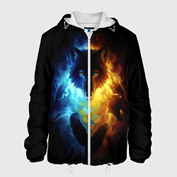 Куртка с капюшоном мужская Волки в огне, цвет: 3D-белый