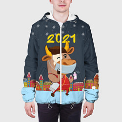 Куртка с капюшоном мужская Коронавирусный Новый Год, цвет: 3D-белый — фото 2