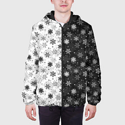 Куртка с капюшоном мужская Чёрно-Белые Снежинки, цвет: 3D-черный — фото 2