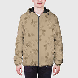 Куртка с капюшоном мужская Листья на бежевом фоне, цвет: 3D-черный — фото 2