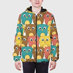 Куртка с капюшоном мужская Разноцветные совы, цвет: 3D-черный — фото 2
