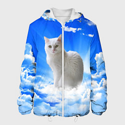 Куртка с капюшоном мужская Кот в облаках, цвет: 3D-белый