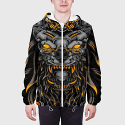 Куртка с капюшоном мужская Хищный лев киборг, цвет: 3D-белый — фото 2
