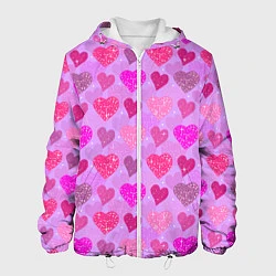 Куртка с капюшоном мужская Розовые сердечки, цвет: 3D-белый