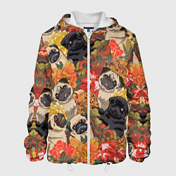 Куртка с капюшоном мужская Мопсики Цветочки, цвет: 3D-белый