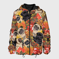Куртка с капюшоном мужская Мопсики Цветочки, цвет: 3D-черный