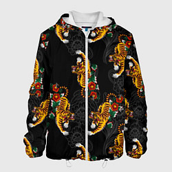 Куртка с капюшоном мужская Японский стиль - тигры, цвет: 3D-белый