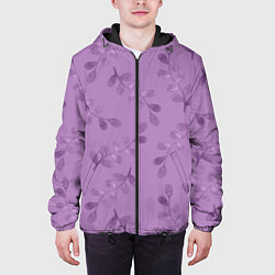 Куртка с капюшоном мужская Листья на фиолетовом фоне, цвет: 3D-черный — фото 2