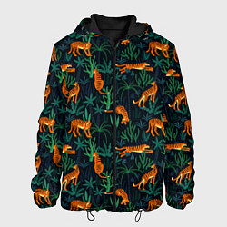 Куртка с капюшоном мужская Паттерн из Тигров и Растений, цвет: 3D-черный