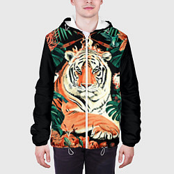 Куртка с капюшоном мужская Огненный Тигр в Цветах, цвет: 3D-белый — фото 2
