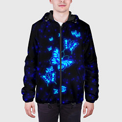 Куртка с капюшоном мужская Неоновые бабочки, цвет: 3D-черный — фото 2