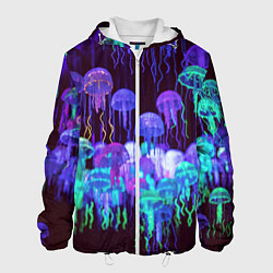 Куртка с капюшоном мужская Неоновые медузы, цвет: 3D-белый