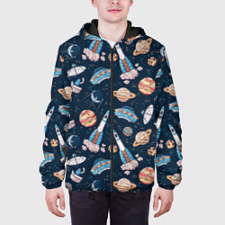 Куртка с капюшоном мужская Корабли, планеты и спутники, цвет: 3D-черный — фото 2