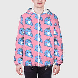 Куртка с капюшоном мужская Дельфинчики Единорожки, цвет: 3D-белый — фото 2