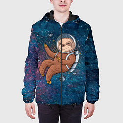 Куртка с капюшоном мужская Милый ленивец в космосе, цвет: 3D-черный — фото 2