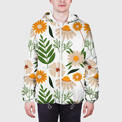 Куртка с капюшоном мужская Цветы и листья, цвет: 3D-белый — фото 2