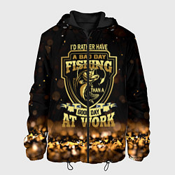 Куртка с капюшоном мужская День на рыбалке, цвет: 3D-черный