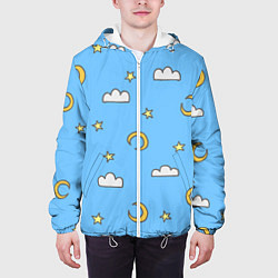 Куртка с капюшоном мужская Облака, луна и звезды на небе, цвет: 3D-белый — фото 2