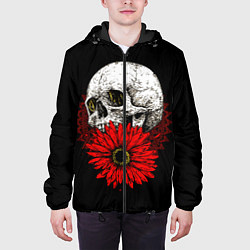 Куртка с капюшоном мужская Череп и Красный Цветок Skull, цвет: 3D-черный — фото 2