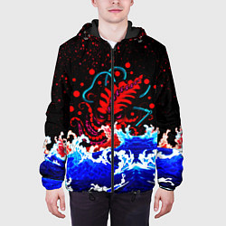 Куртка с капюшоном мужская Кровавый Кракен Монстр, цвет: 3D-черный — фото 2