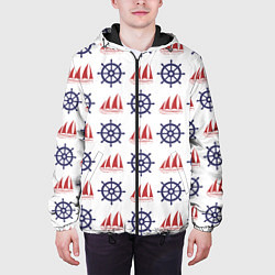 Куртка с капюшоном мужская Корабли и штурвалы, цвет: 3D-черный — фото 2