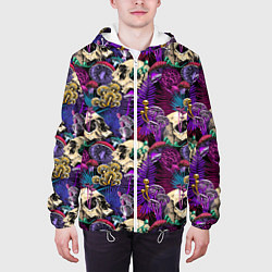 Куртка с капюшоном мужская Психоделика - черепа и грибы, цвет: 3D-белый — фото 2